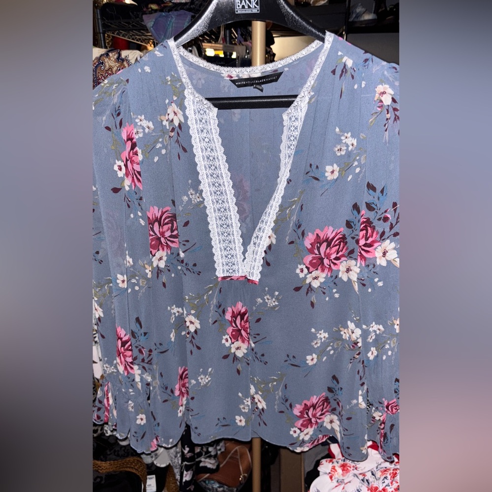 White House Black Market Pink Floral Lace Blouse